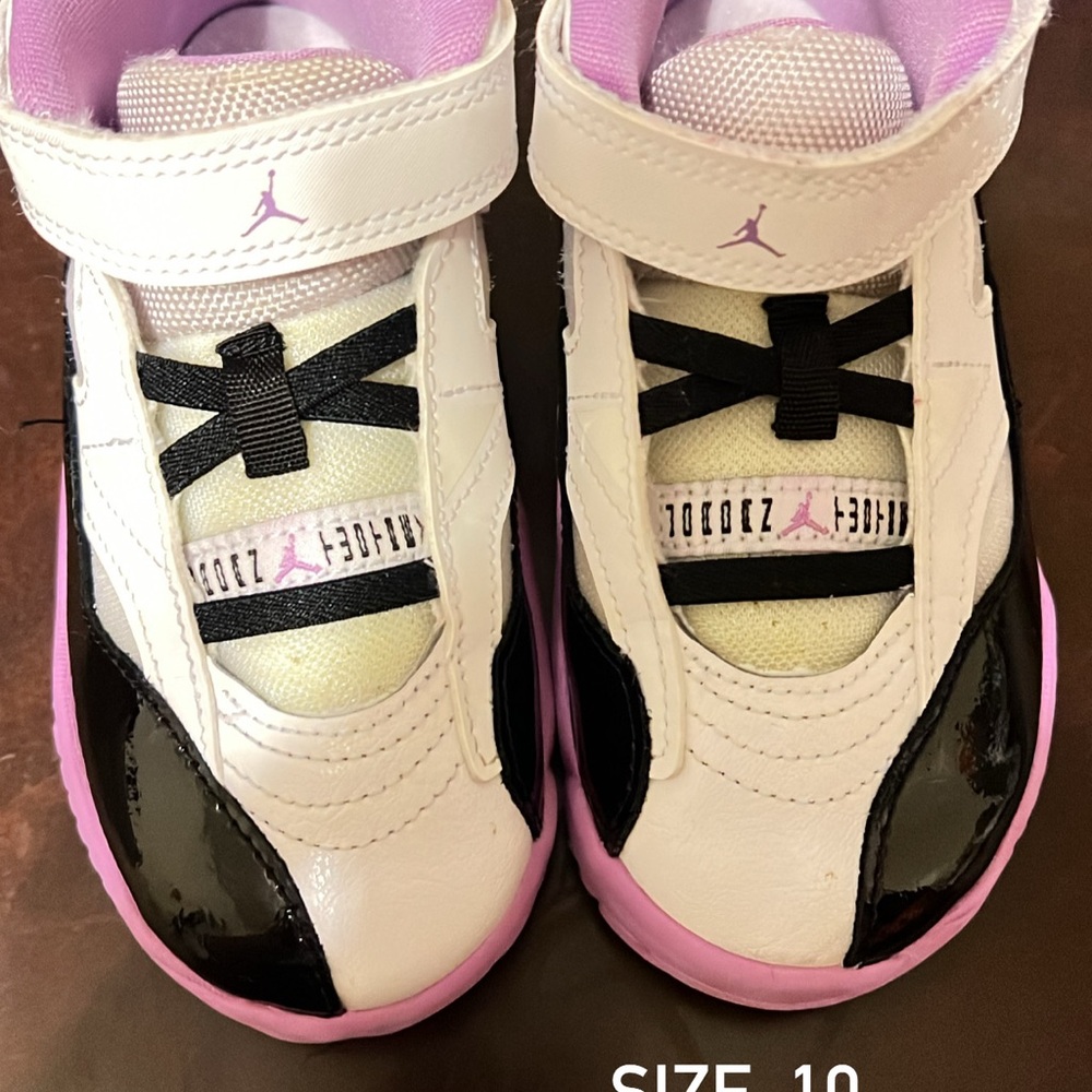 Kids Jordan White and Pink Shoes